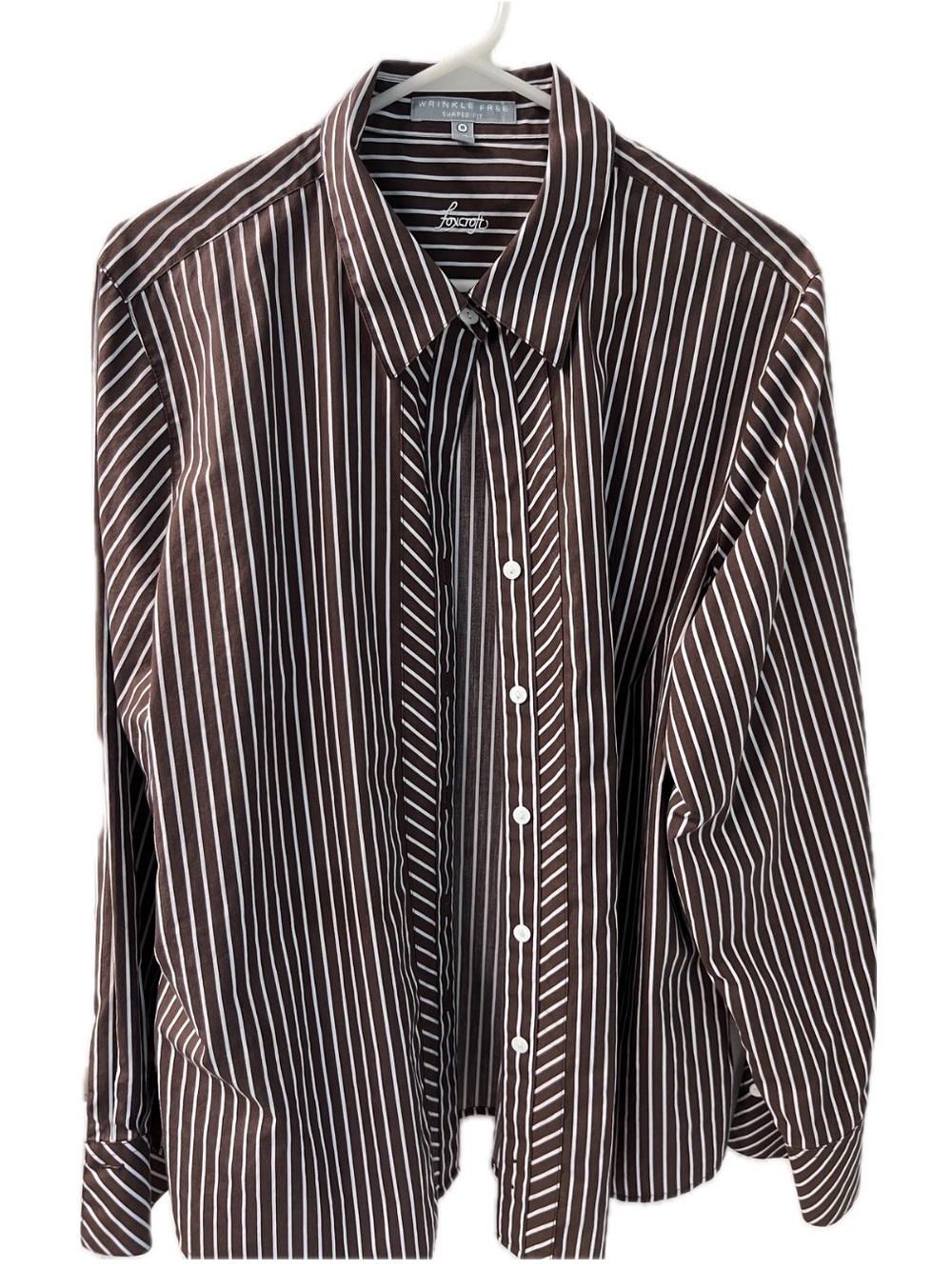 Foxcroft Brown and White Vertical Stripe Dress Shirt